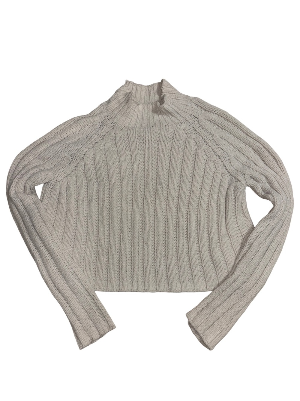 American Eagle Cream Ribbed Mock Neck Sweater
